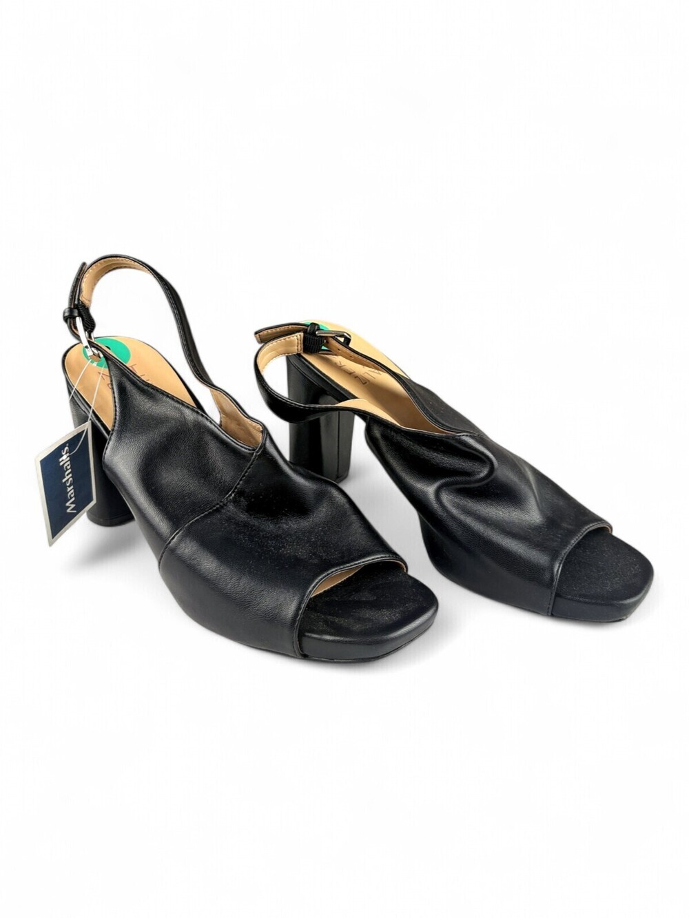 Naturalizer Black Leather Slingback Peep-Toe Block Heels Sz 8